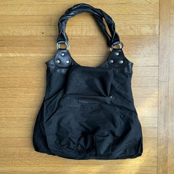 Nordstrom Made in Italy Black Genuine Leather Silver Hardware Tote Shoulder Bag - Picture 8 of 11